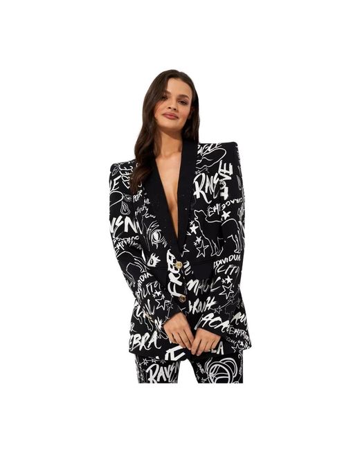 Camilla Jassen ,Zwart ,Leer Zwarte Spirit Scribble Patroon Blazer in het Black