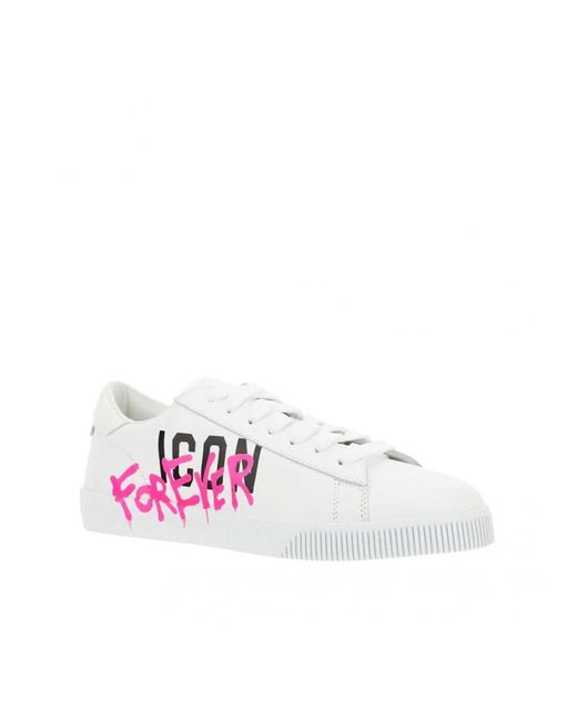 DSquared² White Printed Leather Sneakers