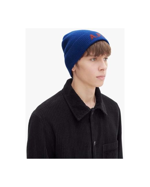A.P.C. Accessoires ,Blauw ,Wol Merino Wollen Beanie Muts in het Blue