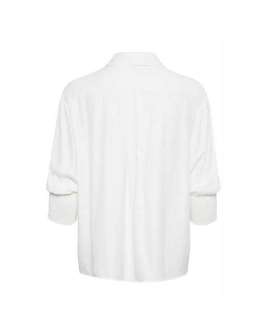 Cream Overhemden ,Wit ,Nylon Vrouwelijke Shirt Met Smock Manchetten in het White