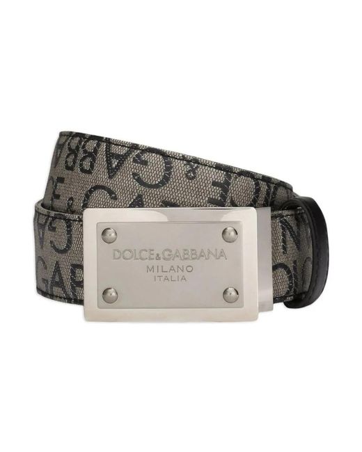 Dolce & Gabbana Gray Coated Jacquard Belt With Logo Tag for men