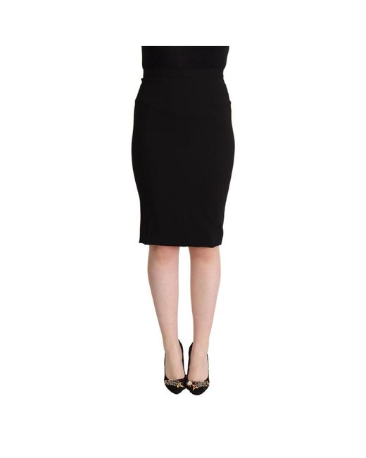 Dolce & Gabbana Black Dolce Gabbana High Waist Knee Length Pencil Cut Skirt