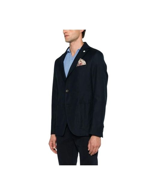 Manuel Ritz Giacca Cotone Tasche A Toppa in het Blue voor heren