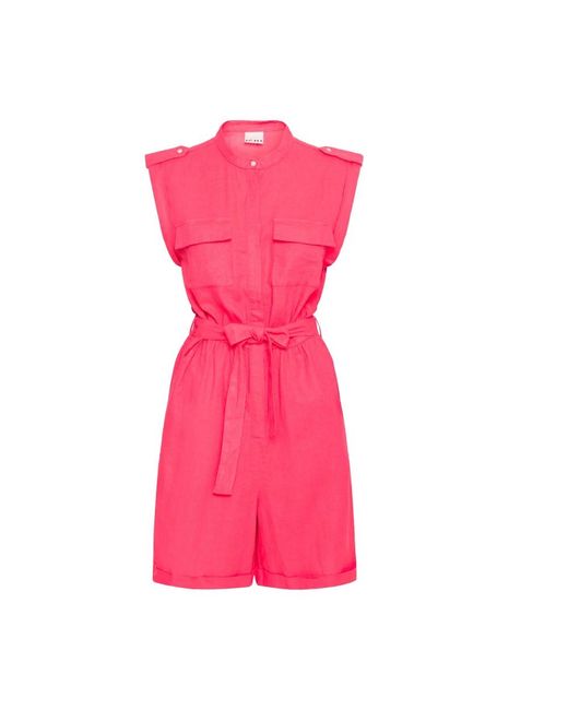 Ichi Jumpsuits & Playsuits ,Rood ,Linnen Geranium Utility Jumpsuit in het Pink