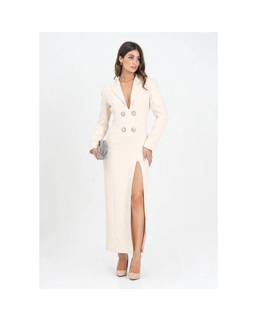 SIMONA CORSELLINI White Elegantes Langes Cremefarbenes Kleid