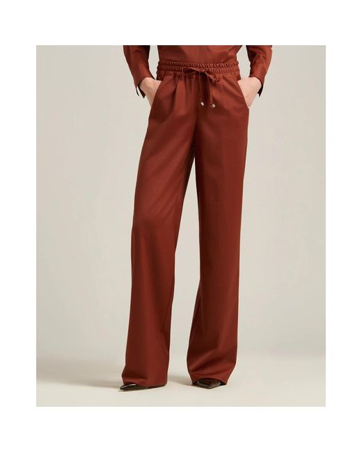 Kiton Broeken ,Bruin ,Wol Wijde Wollen Broek in het Red