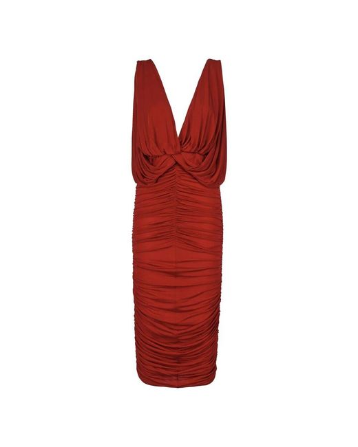 Magda Butrym Red Rotes drapiertes kleid mit tiefem ausschnitt