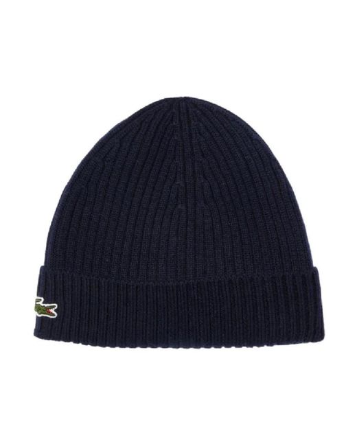 Lacoste Accessoires ,Blauw ,Wol Klassieke Gebreide Beanie Muts in het Blue