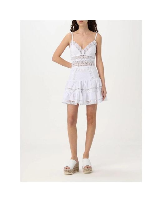 Charo Ruiz White Tiered Mini Skirt Crochet Lace