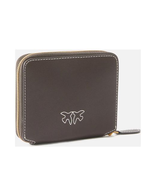 Pinko Accessoires ,Bruin ,Leer Love Birds Leren Portemonnee in het Metallic