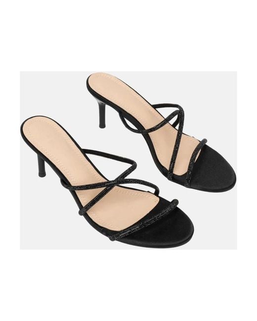 Twentyfourhaitch Black Heeled Mules