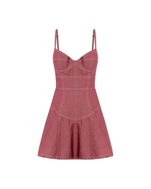 DSquared² Kleedjes ,Roze ,Denim Off-The-Shoulder Denim Jurk in het Red