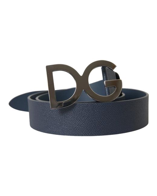 Cintura in pelle blu con fibbia in metallo di Dolce & Gabbana in Blue