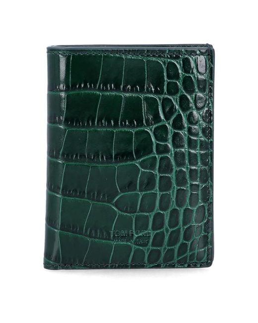 Tom Ford Krokodil-Geprägte Leder Faltkartenbrieftasche in Green für Herren