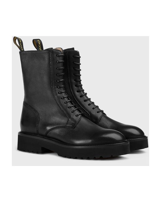 Doucal's Schoenen ,Zwart ,Leer Leren Combat Boot in het Black