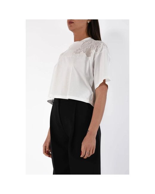 Elisabetta Franchi Overhemden ,Wit ,Katoen Boxy Cut Jersey T-Shirt in het White
