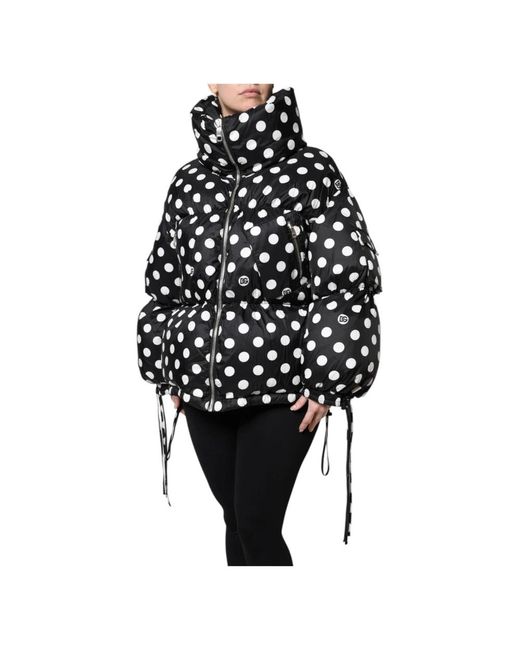 Dolce & Gabbana Jassen ,Zwart ,Nylon Polka Dot Pufferjack Met Volledige Rits in het Black