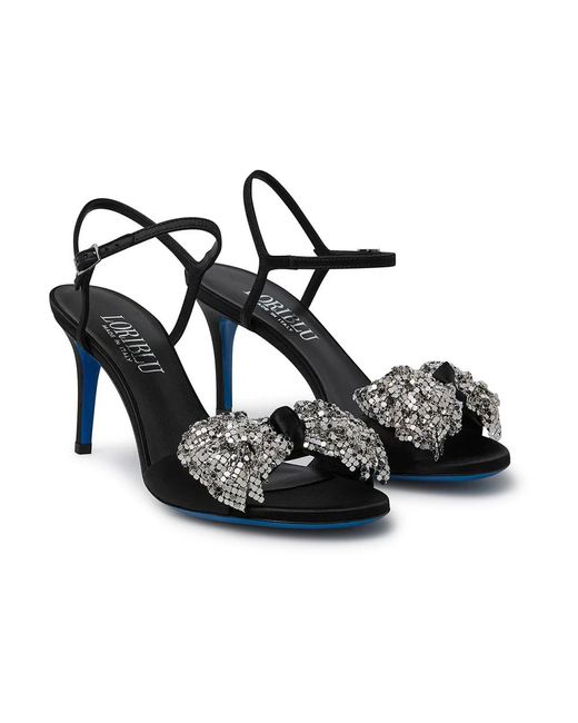 Loriblu Blue Schwarzer Satinsandalen Mit Mikro-Studs-Schleife