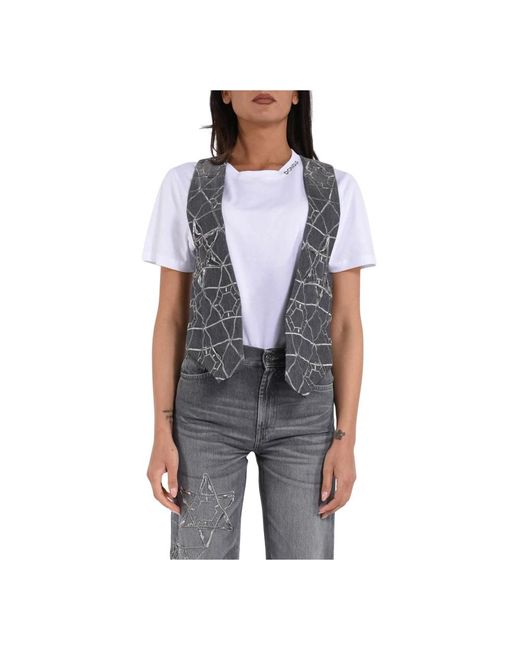 Dondup Gray Denim Star Gilet Mit Stickerei