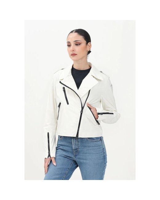 Blauer Blue Weiße Windjacke Mit Asymmetrischem Reißverschluss