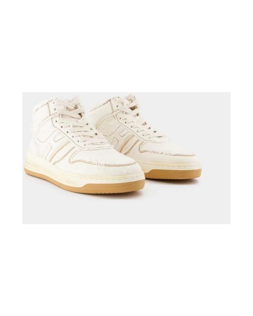 Hogan White Contrast-Stitch High-Top Lace-Up Sneakers