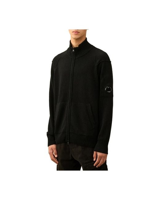 C P Company Truien & Vesten ,Zwart ,Wol Lamswollen Cardigan Met Volledige Rits in het Black voor heren
