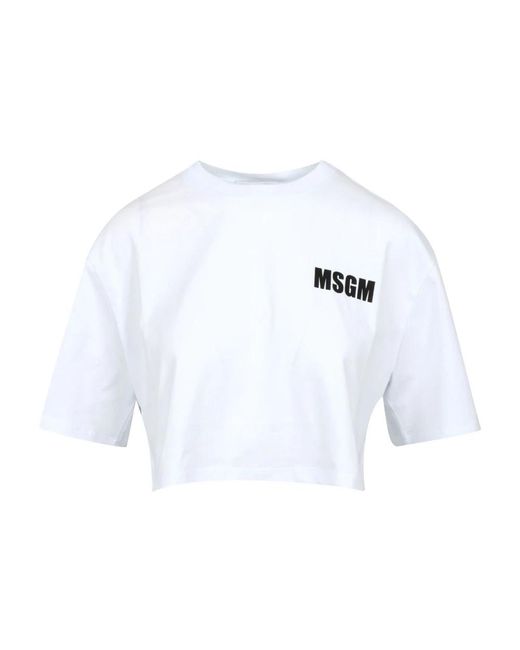 MSGM Tops ,Wit ,Katoen Witte Katoenen Crop Crew Neck T-Shirt in het White