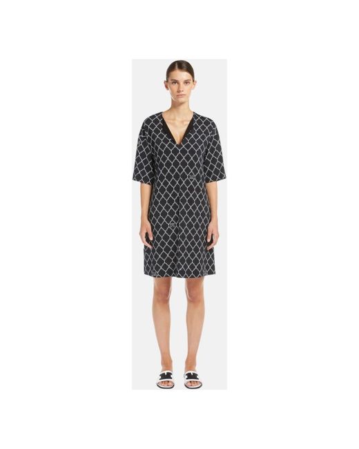 Max Mara Black Kurzes Baumwollkleid Mit Musterdruck