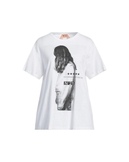 N°21 Tops ,Wit ,Katoen Wit Katoenen T-Shirt Voor Vrouwen in het White