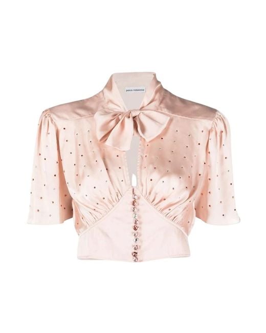 Rabanne Pink Paillettenbesetzte Cropped Bluse Mit Schleifenkragen