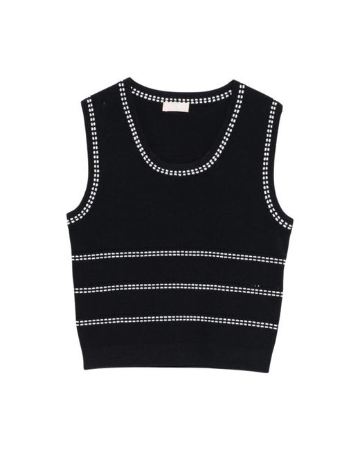 Liu Jo Tops ,Zwart ,Katoen Knit Top in het Black