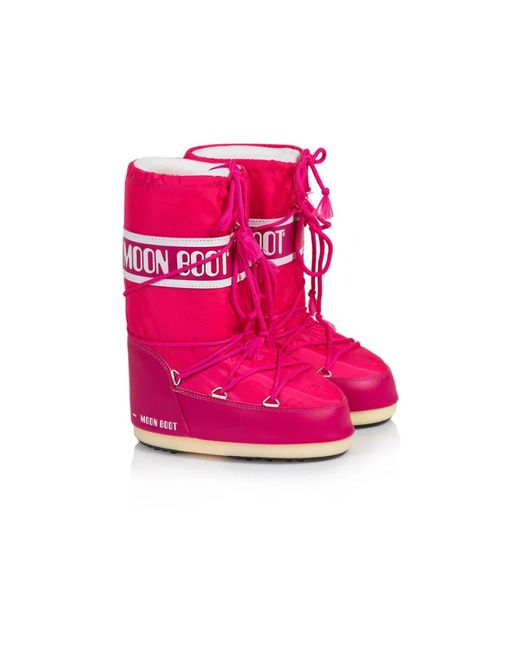 Moon Boot Schoenen ,Roze ,Leer Roze Snowboots Slip-On Met Veters in het Pink