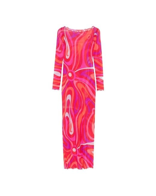 Emilio Pucci Pink Pucci Marmo Printed Midi Tulle Dress