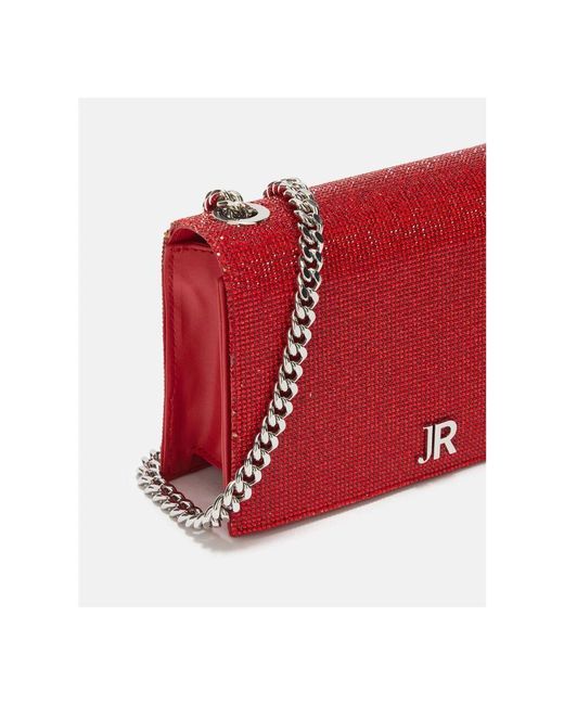 John Richmond Red Glitzernde Clutch Mit Ketten-Schulterriemen
