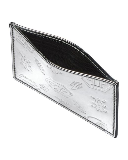 Philipp Plein Accessoires ,Grijs ,Leer Mirror Leather Cards Holder Monogram in het Metallic voor heren