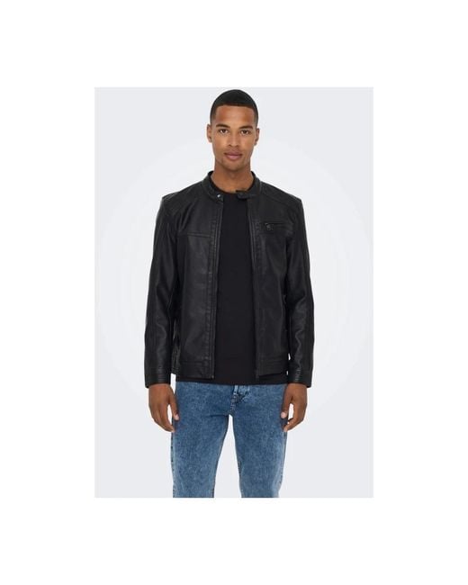 Only & Sons Black Leather Jackets for men