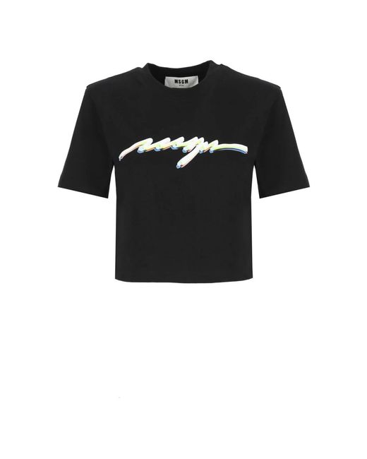 MSGM Black Schwarzes baumwoll-t-shirt mit logo