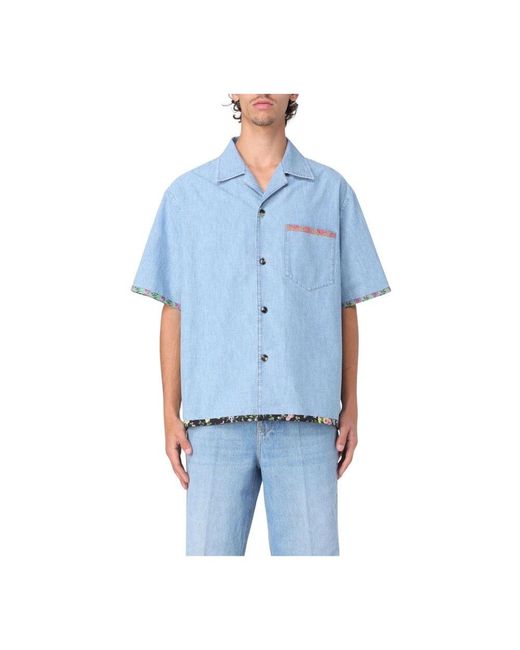 Valentino Blumige Denim Hemd Lässige Passform in Blue für Herren