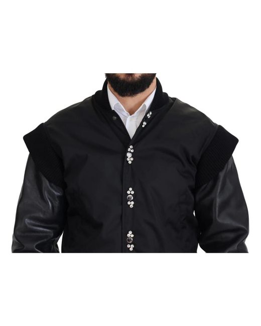 Dolce & Gabbana Jassen ,Zwart ,Leer Bomberjack Met Kristallen in het Black voor heren