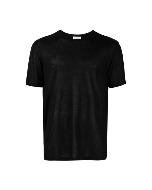 Saint Laurent Tops ,Zwart ,Embroidered Logo T-Shirt in het Black voor heren