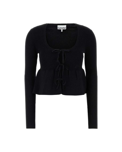 Ganni Truien & Vesten ,Zwart ,Nylon Stretch Viscose Blend Zwarte Cardigan in het Black