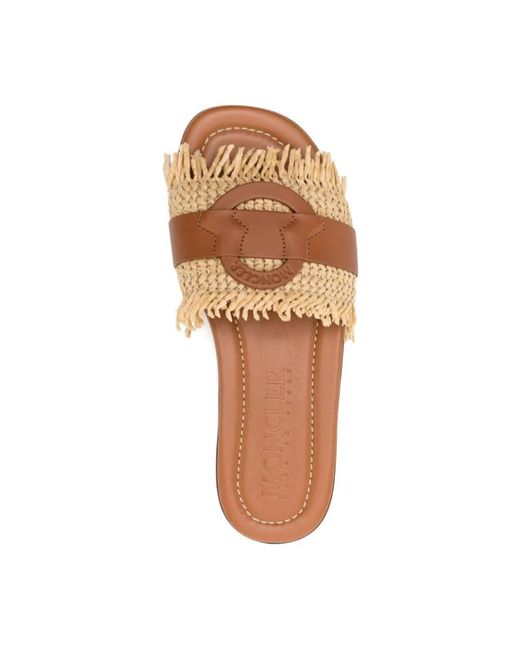 Moncler Natural Braune raffia bell slides sandalen
