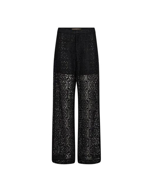 Mos Mosh Black Bestickte Schwarze Hose Mit Boxy Passform