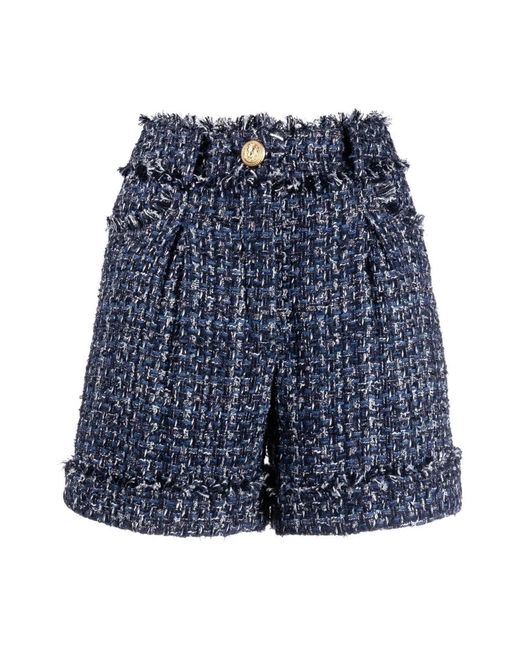 Tweed high-waisted shorts Balmain de color Blue
