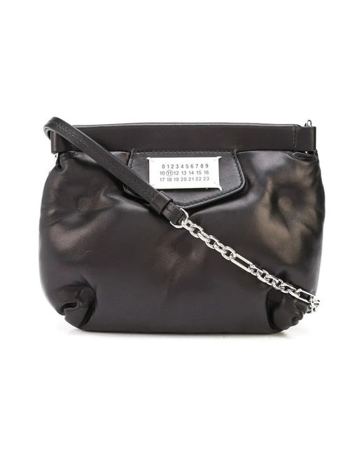 Borsa a tracolla in pelle nera con logo di Maison Margiela in Black
