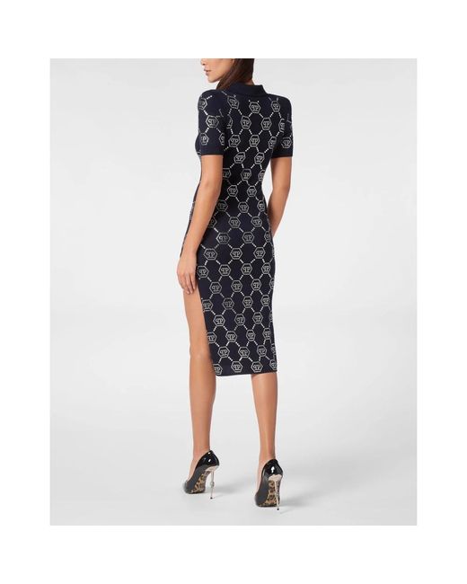 Philipp Plein Kleedjes ,Blauw ,Knit Dress Monogram in het Blue
