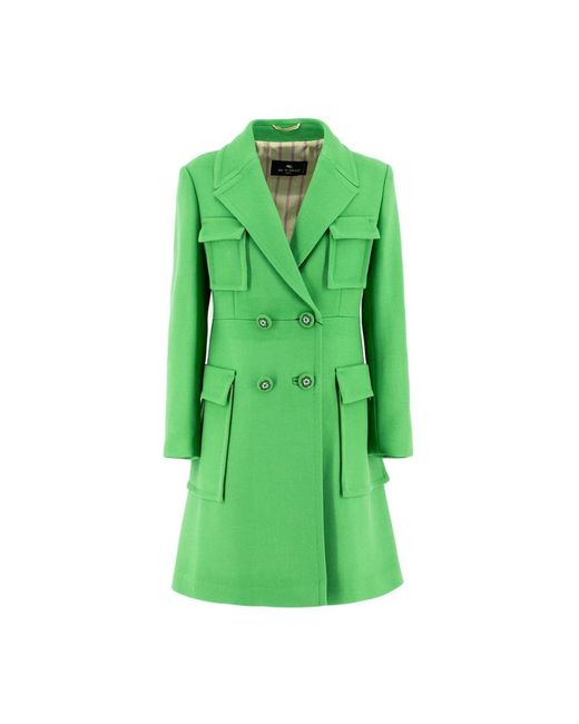 Etro Green Double-Breasted Coats