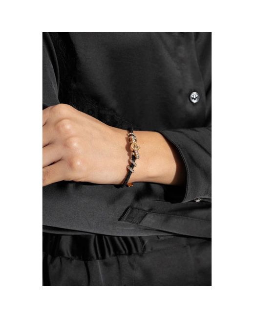 Versace Accessoires ,Zwart ,Leer Medusa '95 Crystal Leather Bracelet in het Metallic