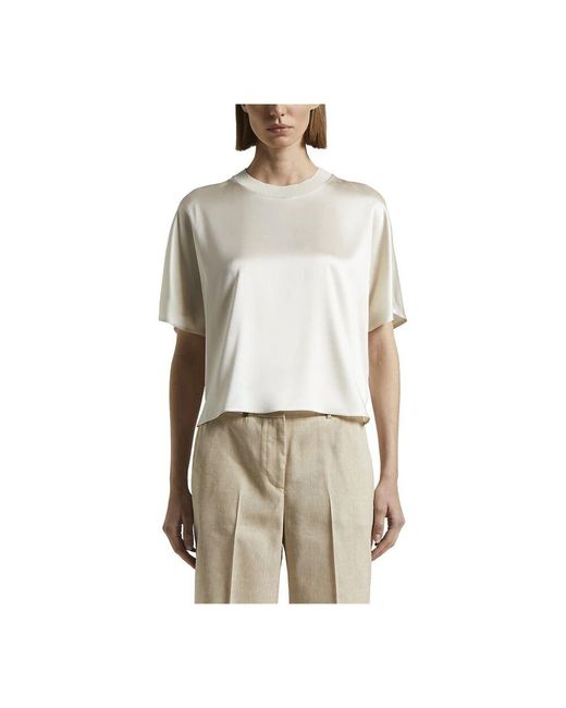 Peserico Natural Glänzendes Stretch-Seidensatin-T-Shirt