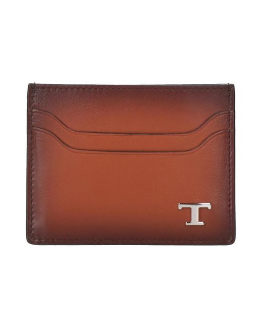 Tod's Accessoires ,Bruin ,Leer Leren Portemonnee Met Metalen T Logo in het Brown voor heren